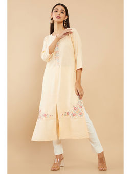 Soch - Light Yellow Rayon Solid Straight Fit Kurta
