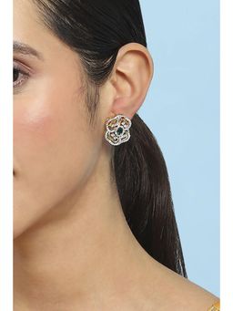 Biba - Women Green Stone Brass Big Stud Earrings
