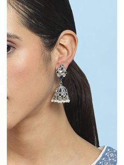 Biba - Women Blue Stone Pearl Brass Jhumka Earrings