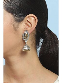Biba - Women Mint Green Silver Brass Jhumka Earrings