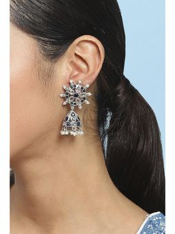 Biba - Women Blue Brass Jhumka Earrings