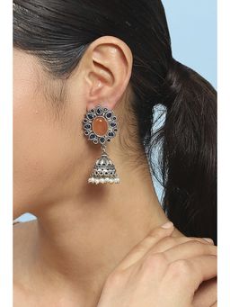Biba - Women Peach and Blue Brass Jhumka Earrings