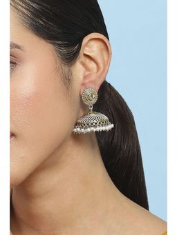 Biba - Women Oxidized White Pearl Brass Jhumka Earrings