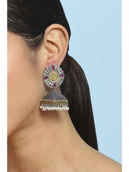 Biba - Women Pink Stone Brass Jhumka Earrings