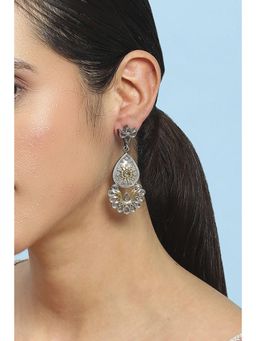 Biba - Women Silver Brass White Stone Drop Earrings