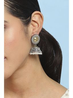 Biba - Women Dual Tone Brass White Pearl Jhumka Earrings
