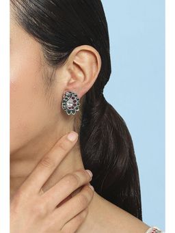 Biba - Women Green and Pink Brass Stud Earrings