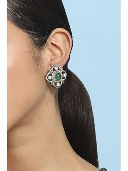 Biba - Women Dual Tone Green Brass Stud Earrings