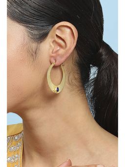 Biba - Women Blue Stone Brass Hoop Earrings