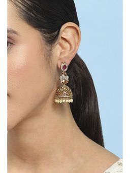 Biba - Women Pink Stone Alloy Jhumka Earrings