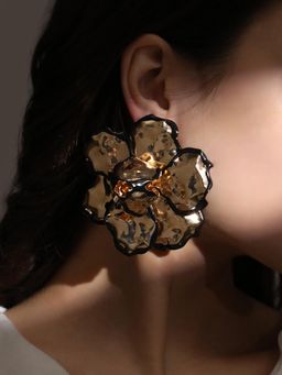 Sohi - Women The Gold Dented-Primrose Big Stud Earrings