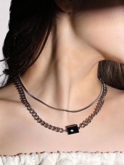 Sohi - Women The Black Stone Multi-Layer Necklace