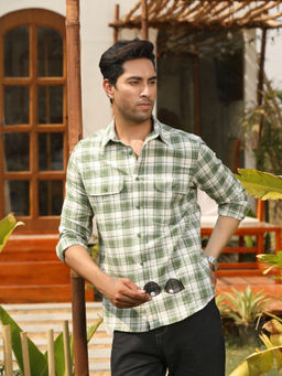Perch - Men Forrest Green Cotton Checks Shirt