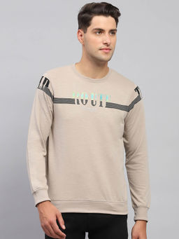 Monte Carlo - Men Beige Printed Round Neck Full Sleeve T-Shirt