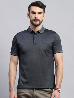 Monte Carlo - Men Black Solid Collared Neck Half Sleeve Polo T-Shirt