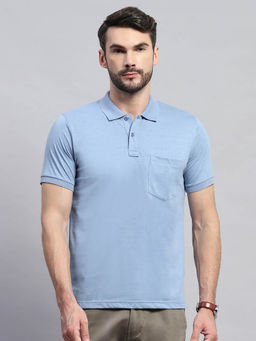 Monte Carlo - Men Blue Solid Collared Neck Half Sleeve Polo T-Shirt