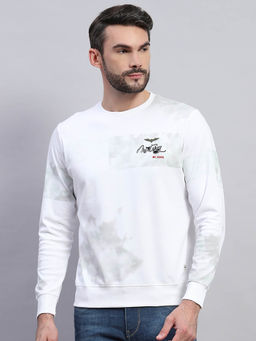 Monte Carlo - Men White Printed Round Neck Full Sleeve Sweatshirt