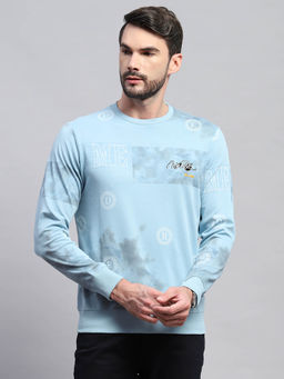 Monte Carlo - Men Blue Printed Round Neck Full Sleeve Sweatshirt