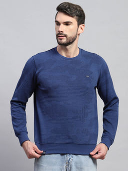Monte Carlo - Men Blue Self Design Round Neck Full Sleeve Sweatshirt