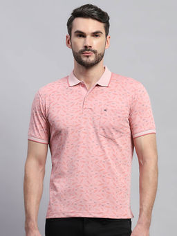 Monte Carlo - Men Pink Printed Collared Neck Half Sleeve Polo T-Shirt