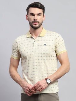Monte Carlo - Men Yellow Checks Printed Collared Neck Half Sleeve Polo T-Shirt