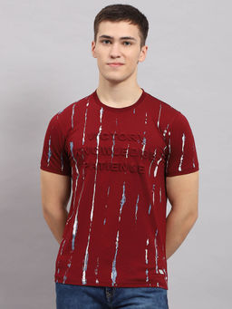 Monte Carlo - Men Maroon Printed Round Neck Half Sleeve T-Shirt