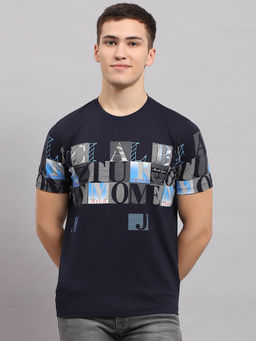 Monte Carlo - Men Navy Blue Printed Round Neck Half Sleeve T-Shirt
