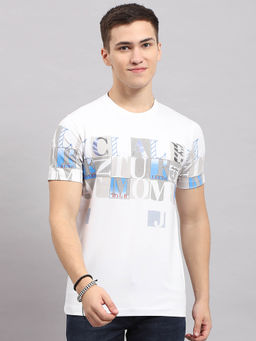 Monte Carlo - Men White Printed Round Neck Half Sleeve T-Shirt