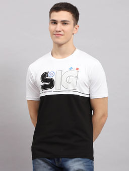 Monte Carlo - Men Black and White Printed Round Neck Half Sleeve T-Shirt