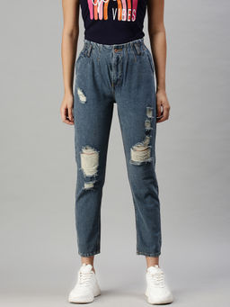 SHOWOFFFF - Women's Casual Mom Fit High-rise Blue Jeans