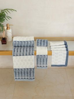 ADYA - Blue Paisley Hand, Face, Bath Towel (Set of 8)