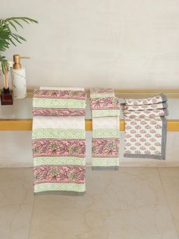 ADYA - Multi-Color Floral Hand, Face, Bath Towel (Set of 8)