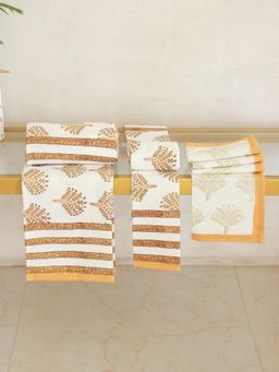 ADYA - Palm Yellow Floral Hand, Face, Bath Towel (Set of 8)