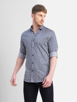 Jack & Jones - Dark Blue Printed Full Sleeves Shirt