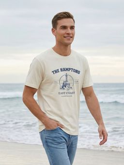 Nobero - Men White Cotton Blend Half Sleeves T-Shirt