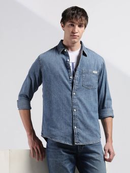 Calvin Klein - Men Blue Cotton Full Sleeves Shirt