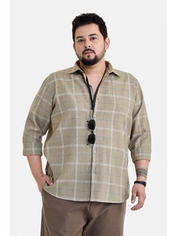Snitch - Men Khaki Polyester Blend Full Sleeves Shirt