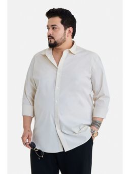 Snitch - Men Cream Cotton Blend Full Sleeves Shirt