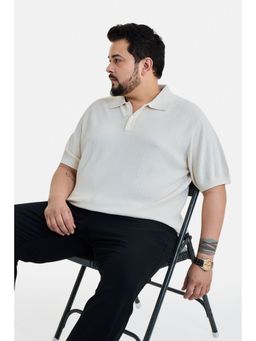 Snitch - Men Off White Cotton Half Sleeves Polo T-shirt