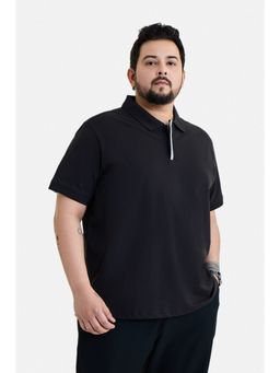 Snitch - Men Black Cotton Blend Half Sleeves Polo T-shirt