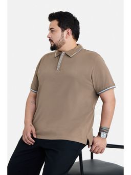 Snitch - Men Brown Cotton Blend Half Sleeves Polo T-shirt