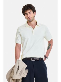 Snitch - Men Off White Cotton Half Sleeves Polo T-shirt