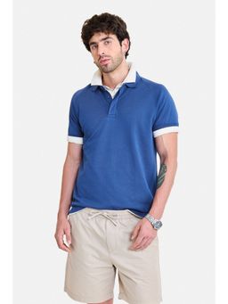 Snitch - Men Blue Cotton Half Sleeves Polo T-shirt