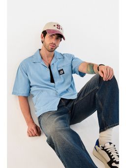 Snitch - Men Blue Pure Cotton Half Sleeves Shirt