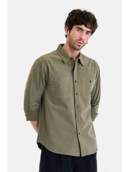 Snitch - Men Olive Cotton Full Sleeves Shirt