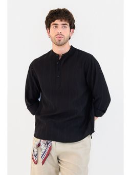 Snitch - Men Black Lyocell Blend Full Sleeves Shirt