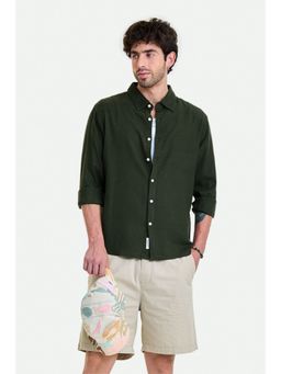Snitch - Men Olive Viscose Blend Full Sleeves Shirt