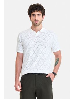 Snitch - Men White Cotton Half Sleeves Polo T-shirt
