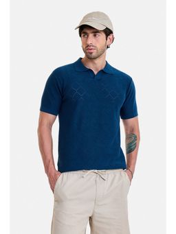 Snitch - Men Teal Cotton Half Sleeves Polo T-shirt