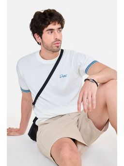 Snitch - Men Off White Cotton Half Sleeves T-shirt